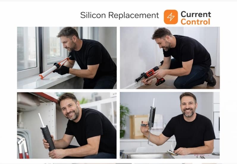 Tradesperson carrying out sealing work on site